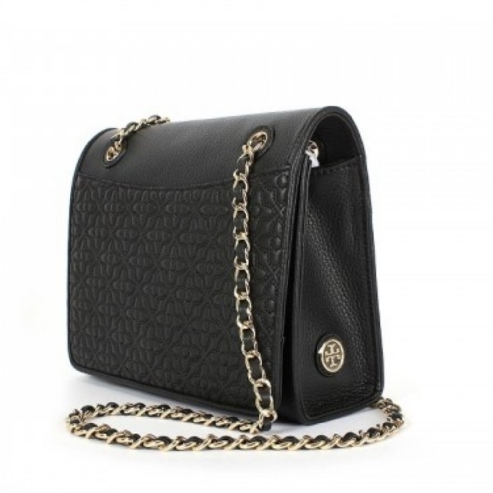 Tory Burch Bryant Medium Black Leather Womens Chain Shoulder Crossbody Bag